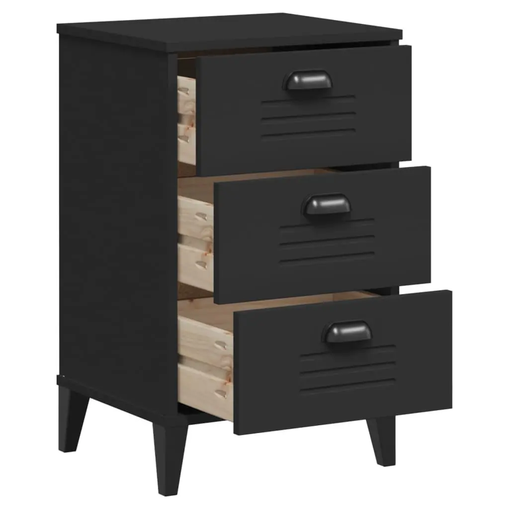 Engineered Wood Black Nightstand Storage Bedside Cabinet for Bedroom