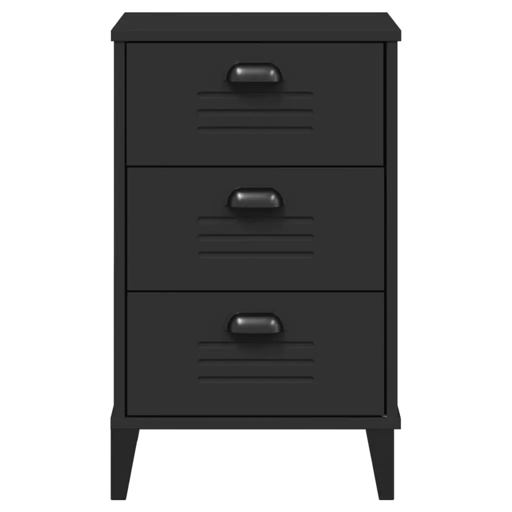 Engineered Wood Black Nightstand Storage Bedside Cabinet for Bedroom