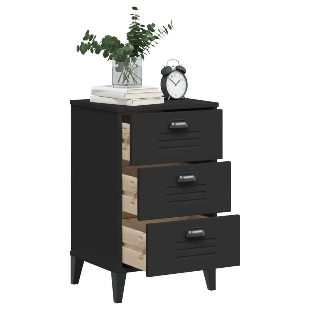 Engineered Wood Black Nightstand Storage Bedside Cabinet for Bedroom