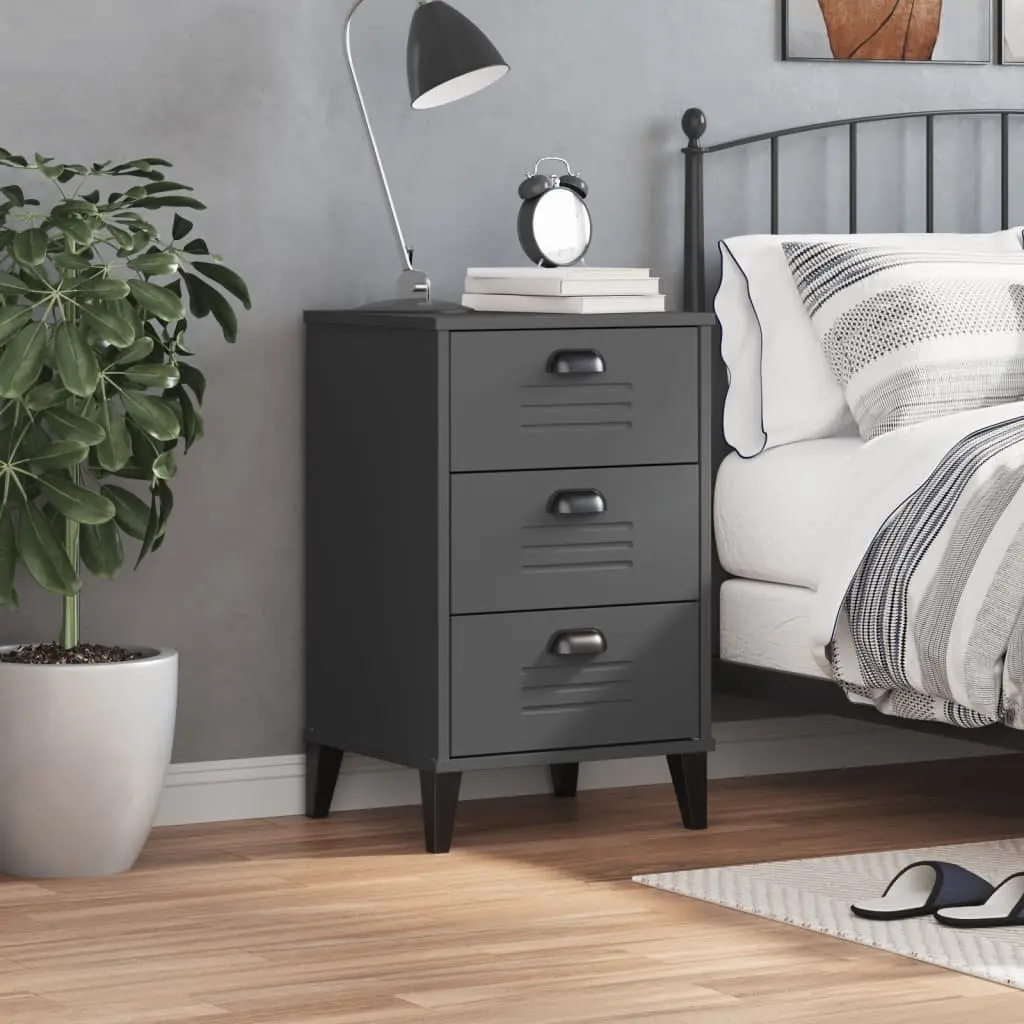 Bedside Cabinet Industrial Anthracite Grey Engineered Wood