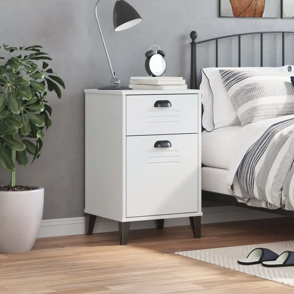 White Nightstand Storage Table Bedroom Bedside Cabinet Engineered Wood with Handles