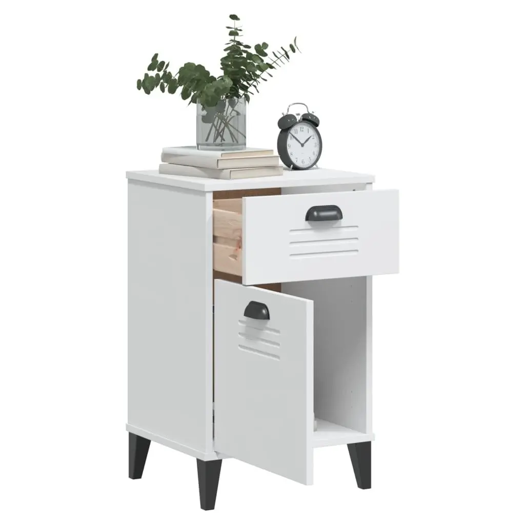 White Nightstand Storage Table Bedroom Bedside Cabinet Engineered Wood with Handles