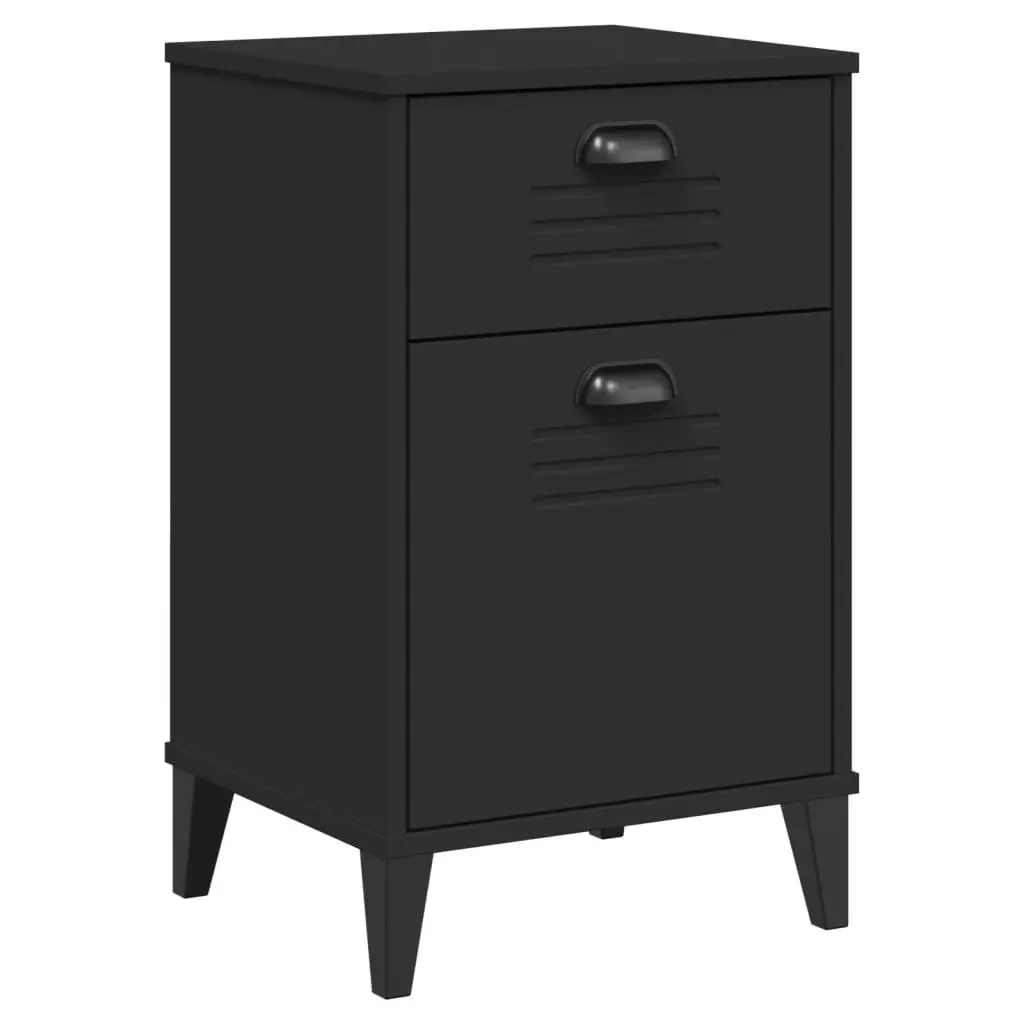 Bedside Table Black Engineered Wood Nightstand Industrial Style Storage Cabinet