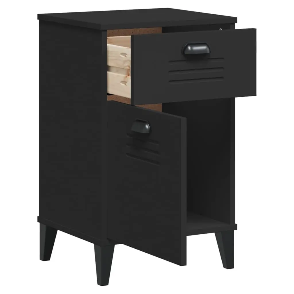 Bedside Table Black Engineered Wood Nightstand Industrial Style Storage Cabinet