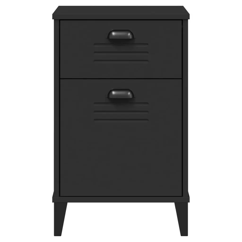 Bedside Table Black Engineered Wood Nightstand Industrial Style Storage Cabinet