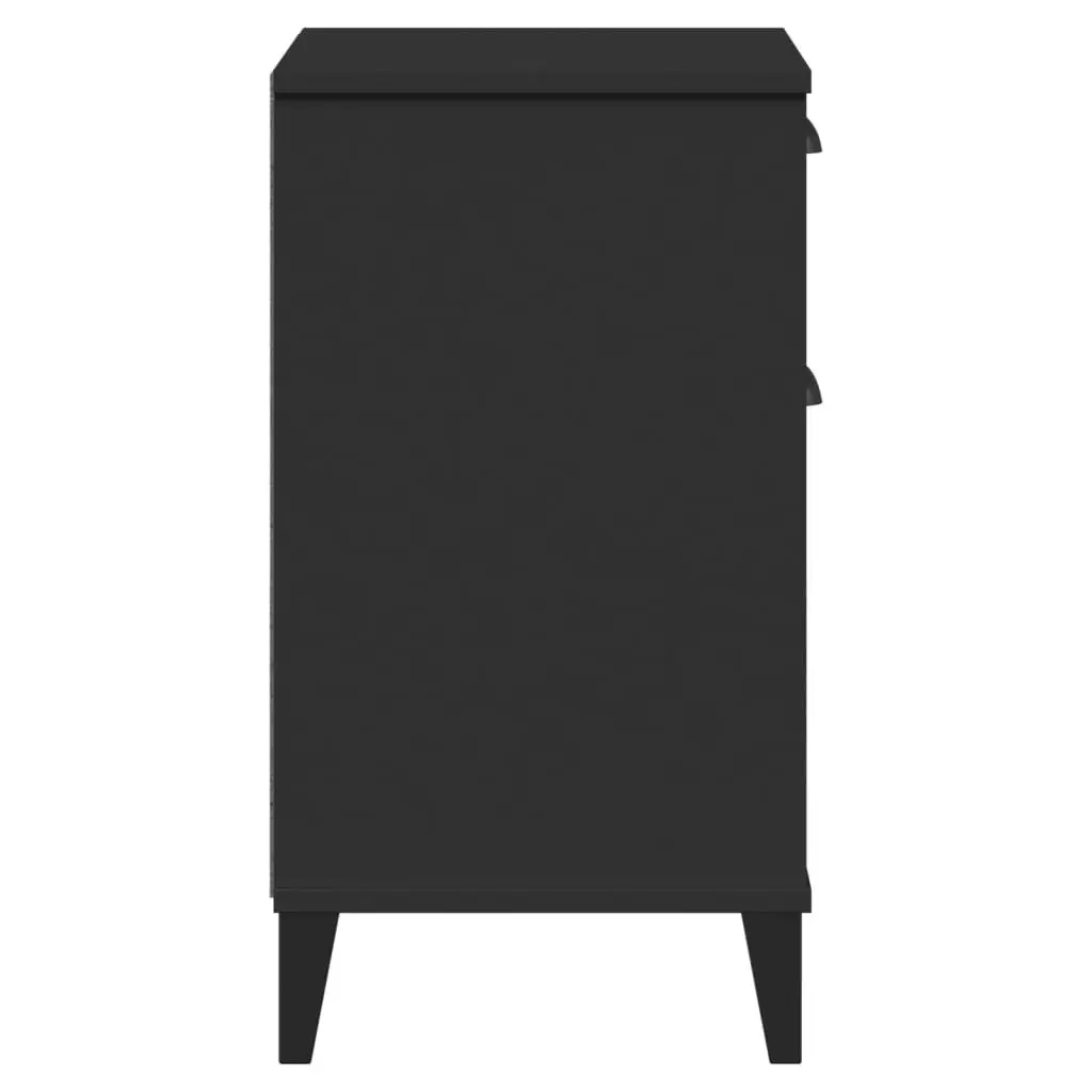 Bedside Table Black Engineered Wood Nightstand Industrial Style Storage Cabinet