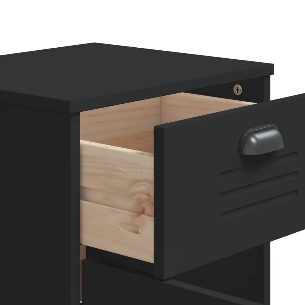 Bedside Table Black Engineered Wood Nightstand Industrial Style Storage Cabinet