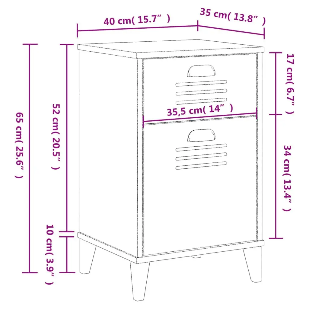 Bedside Table Black Engineered Wood Nightstand Industrial Style Storage Cabinet