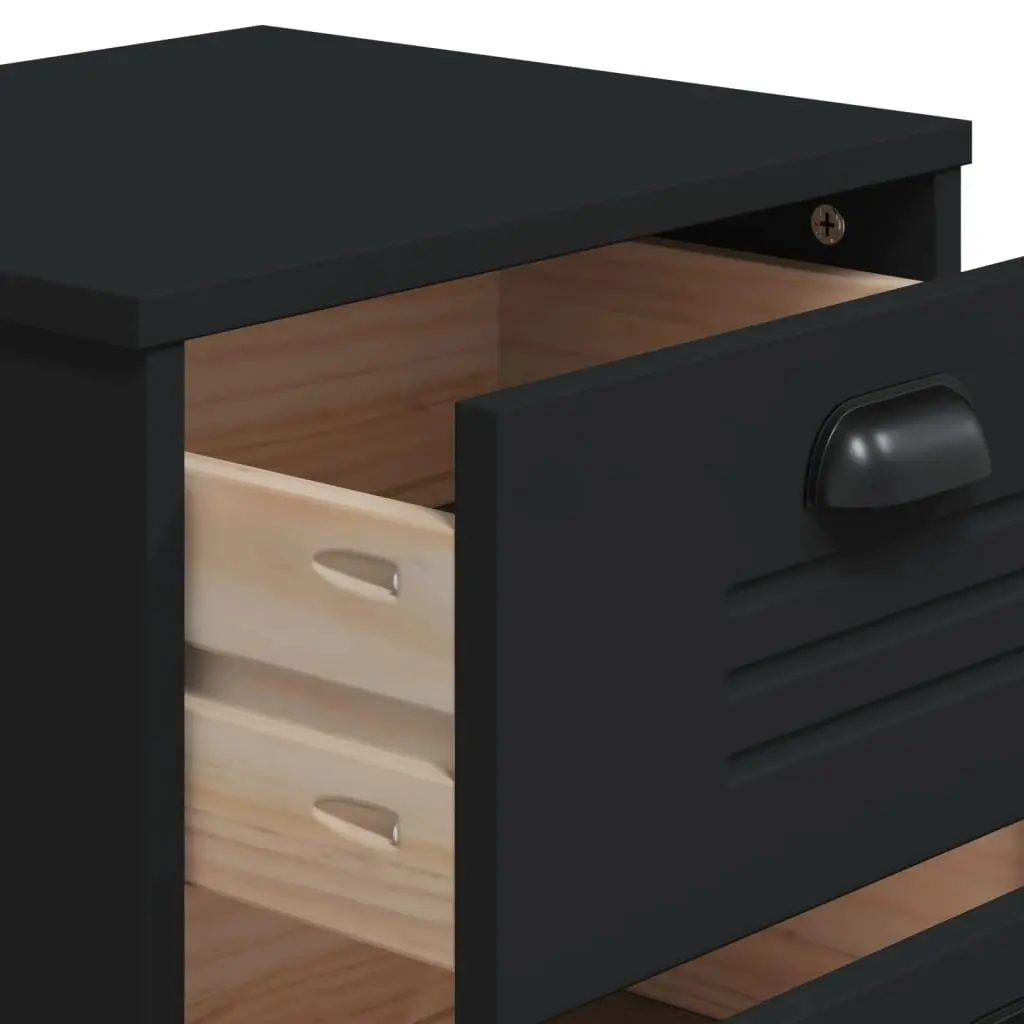 Bedside Cabinet Nightstand Bedroom Storage End Table Black Engineered Wood