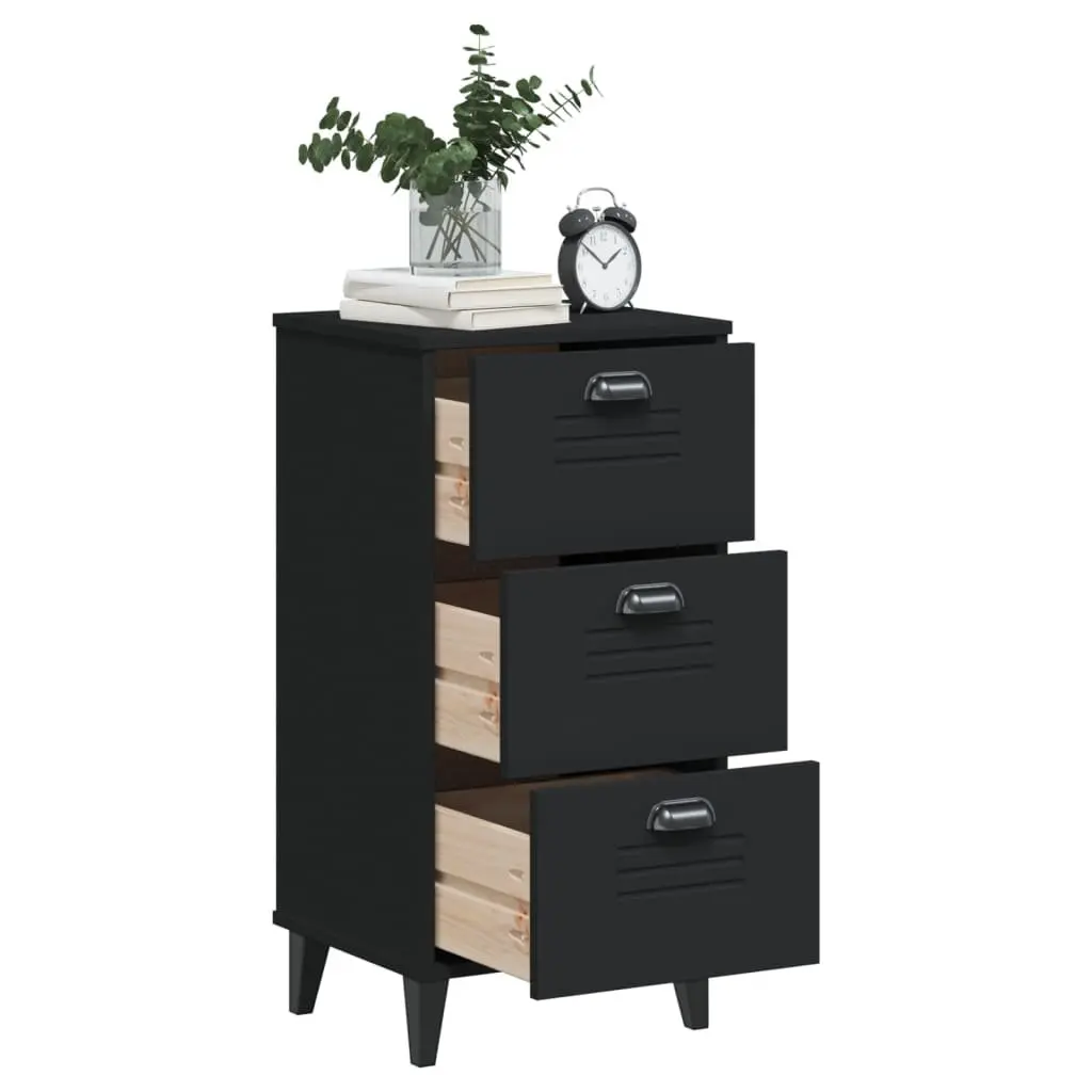 Bedside Cabinet Nightstand Bedroom Storage End Table Black Engineered Wood