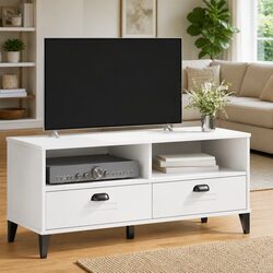 White Engineered Wood TV Cabinet for Media Storage