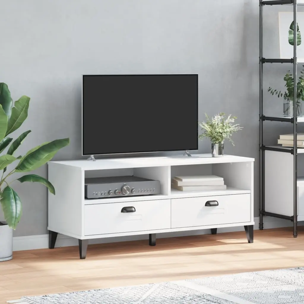 White Engineered Wood TV Cabinet for Media Storage