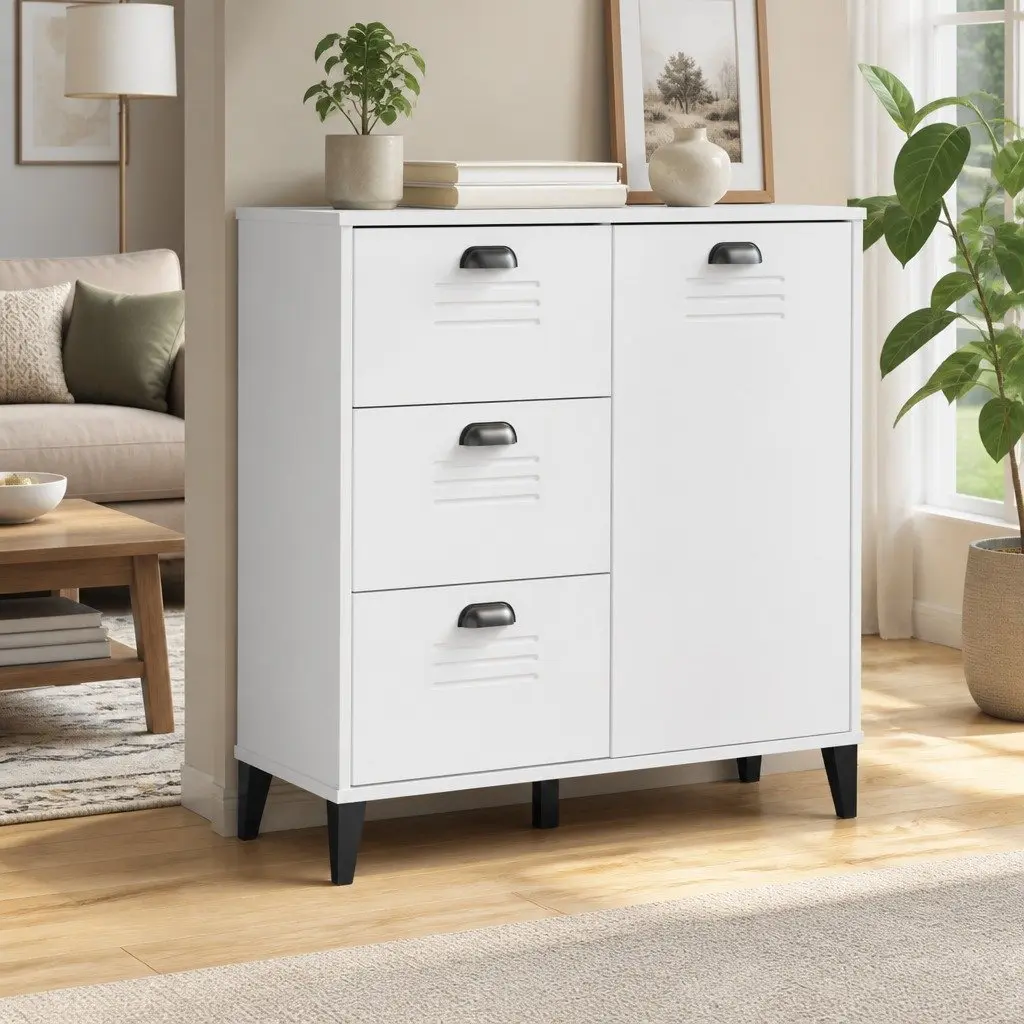 Sideboard White 80x40x80cm Industrial Design Cabinet Storage Buffet Hallway