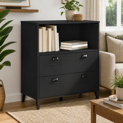 Chic Industrial Bookcase with Storage Cabinet in Black