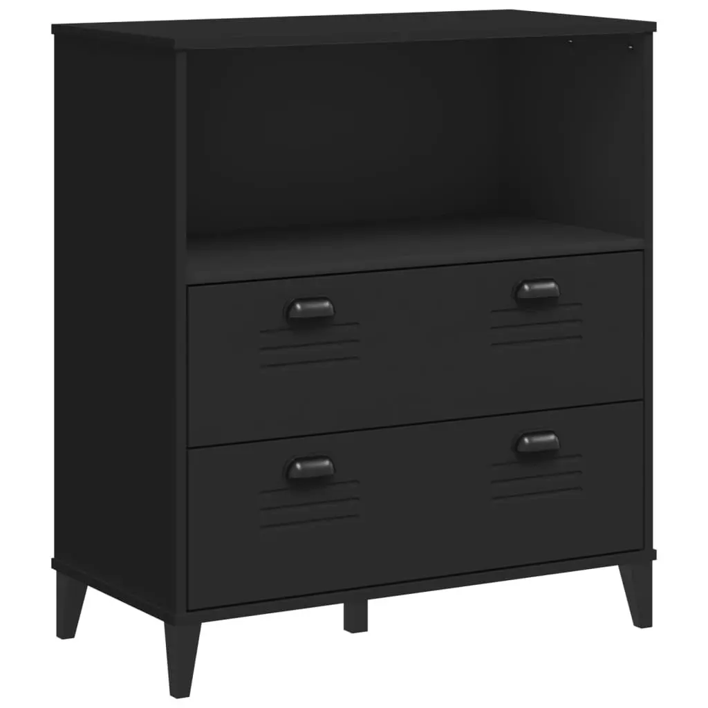 Industrial Bookcase Black 80x40x90cm Engineered Wood Storage Cabinet Shelving Unit