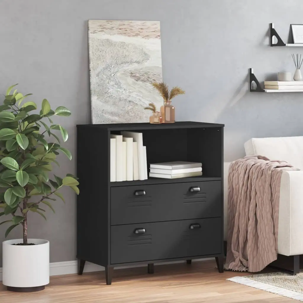 Industrial Bookcase Black 80x40x90cm Engineered Wood Storage Cabinet Shelving Unit