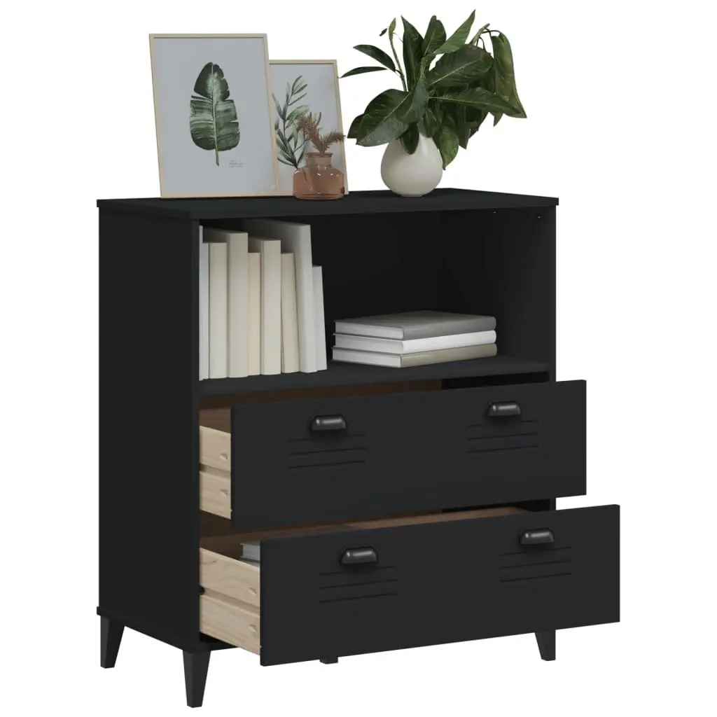 Industrial Bookcase Black 80x40x90cm Engineered Wood Storage Cabinet Shelving Unit
