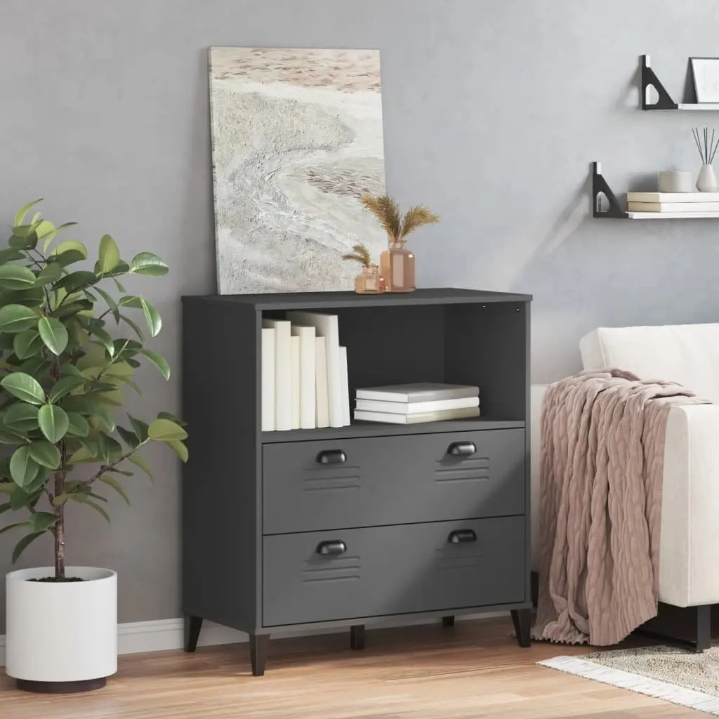Bookcase Industrial Design Anthracite Grey Storage Shelves Cabinet Engineered