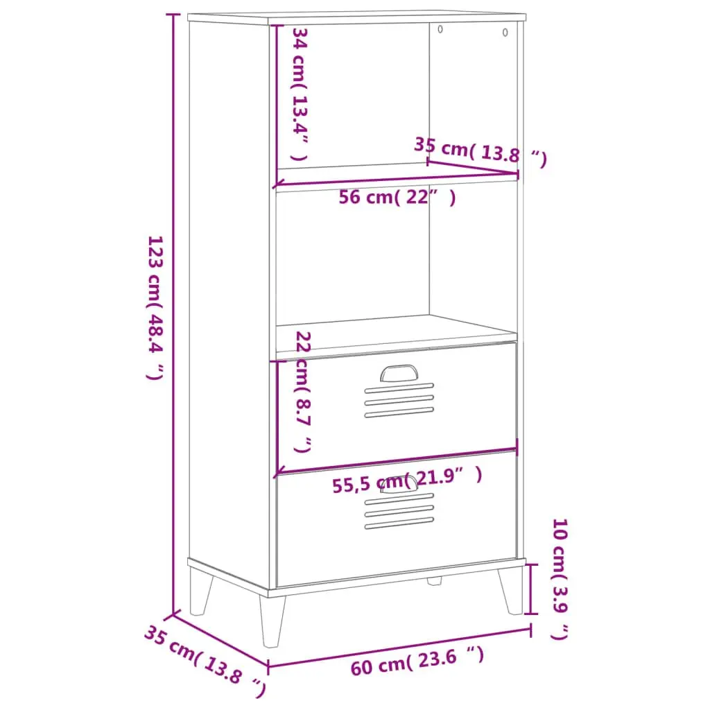 Bookcase White 60x35x123 cm Industrial Design Storage Shelf Engineered Wood