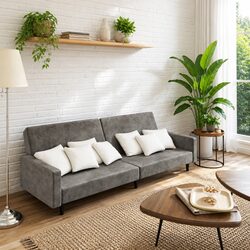 Grey Velvet 2-Seater Sofa Bed for Comfort and Style