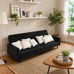 Cozy 2-Seater Sofa Bed in Black Velvet for Versatile Living