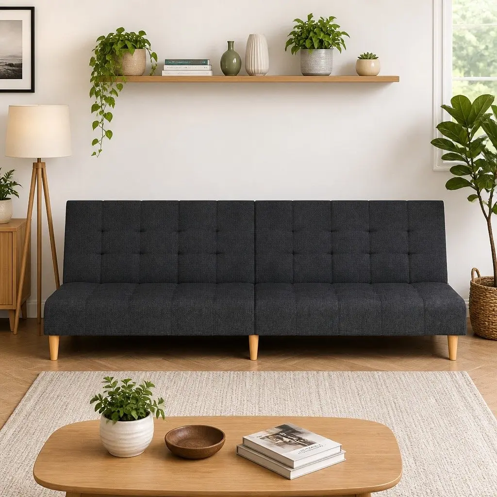 Grey Fabric 2-Seater Sofa Bed