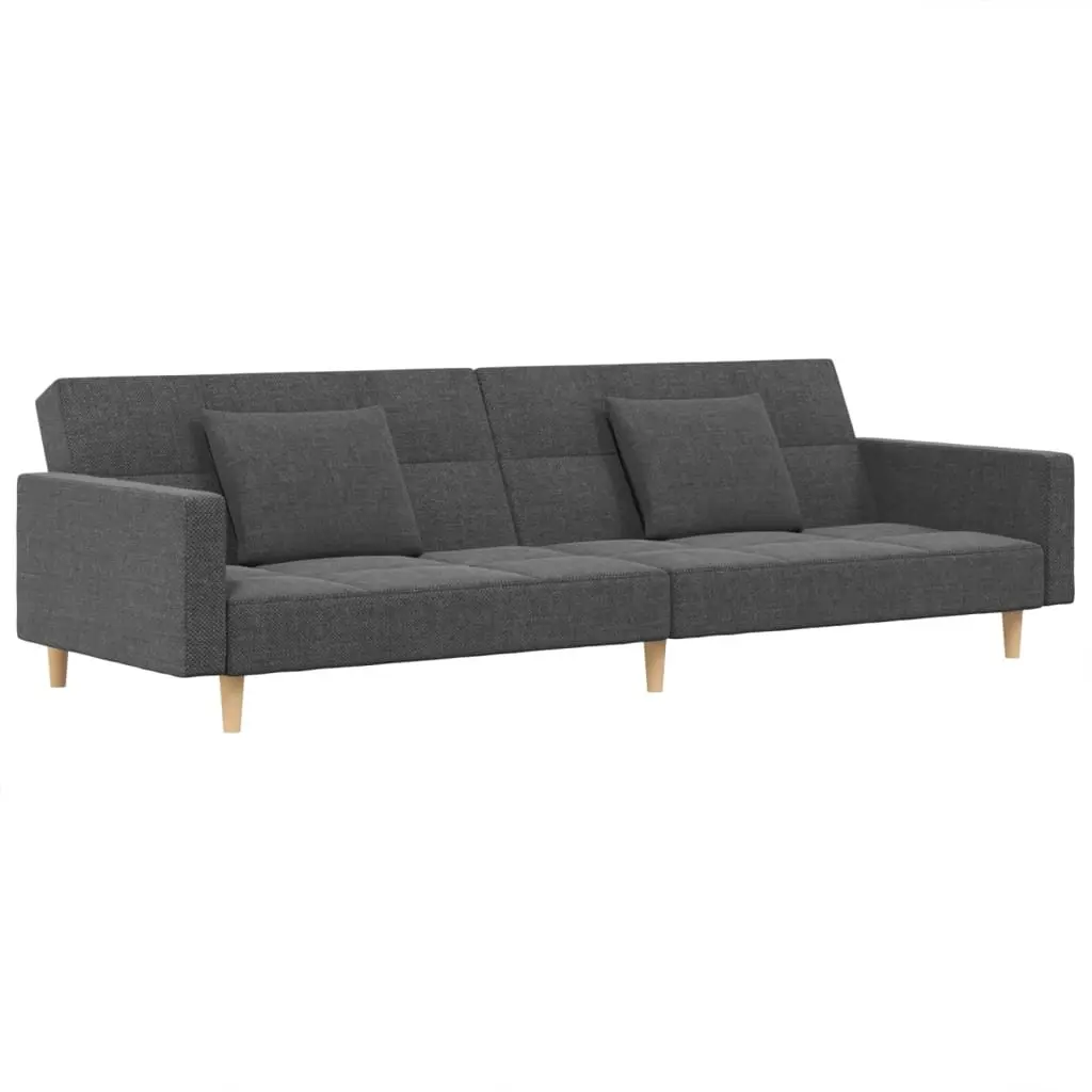 2-Seater Sofa Bed Light Grey Fabric Wooden Frame with Pillows