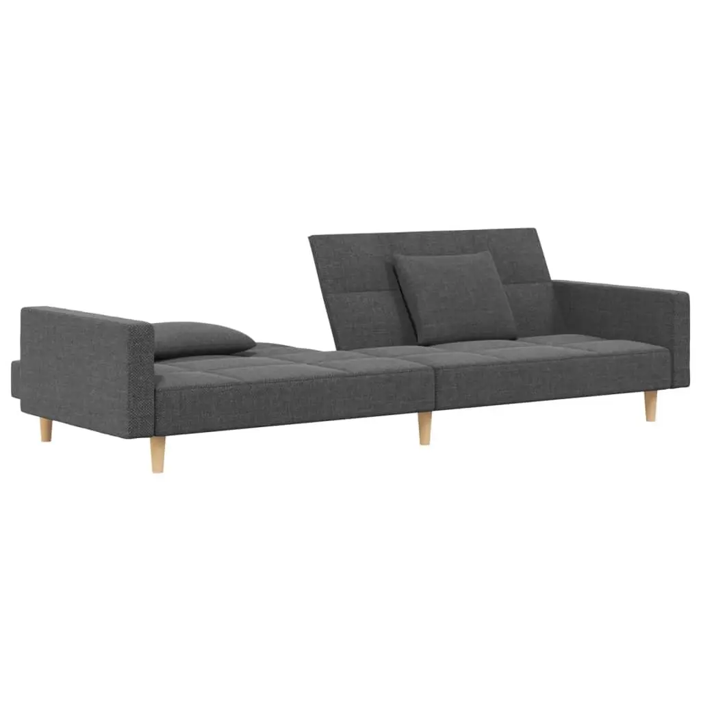 2-Seater Sofa Bed Light Grey Fabric Wooden Frame with Pillows