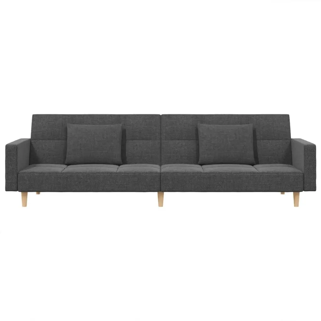 2-Seater Sofa Bed Light Grey Fabric Wooden Frame with Pillows