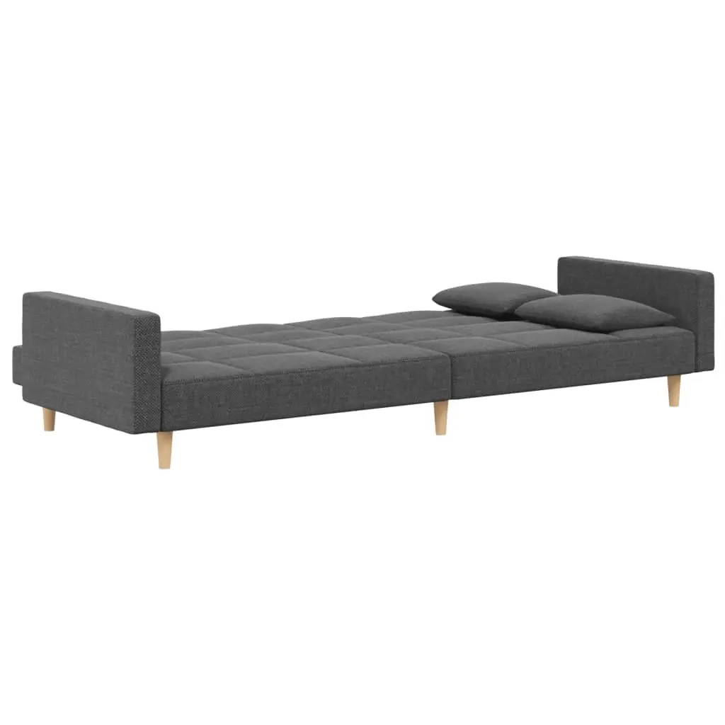 2-Seater Sofa Bed Light Grey Fabric Wooden Frame with Pillows