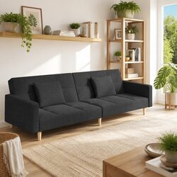 Cozy Grey Fabric 2-Seater Sofa Bed with Pillows