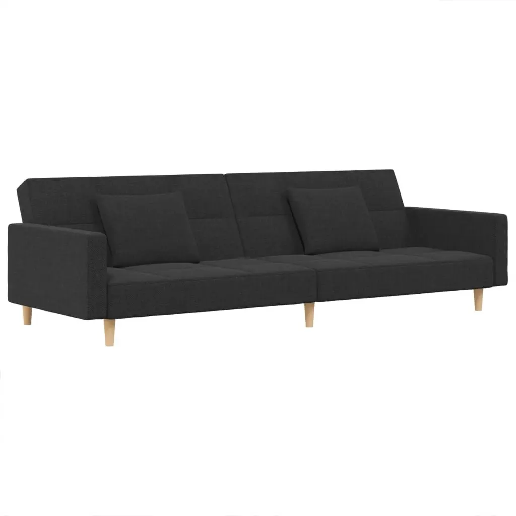 Grey Fabric 2-Seater Sofa Bed with Pillows