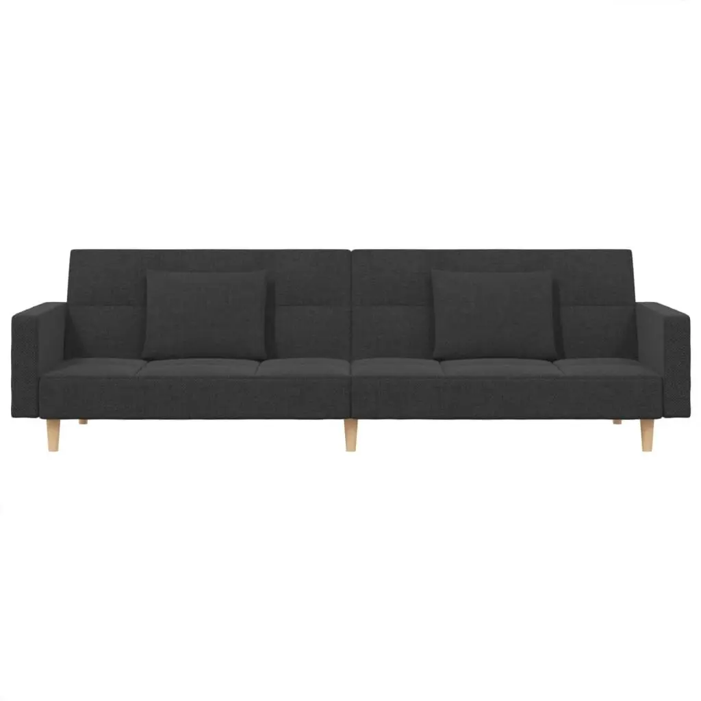 Grey Fabric 2-Seater Sofa Bed with Pillows