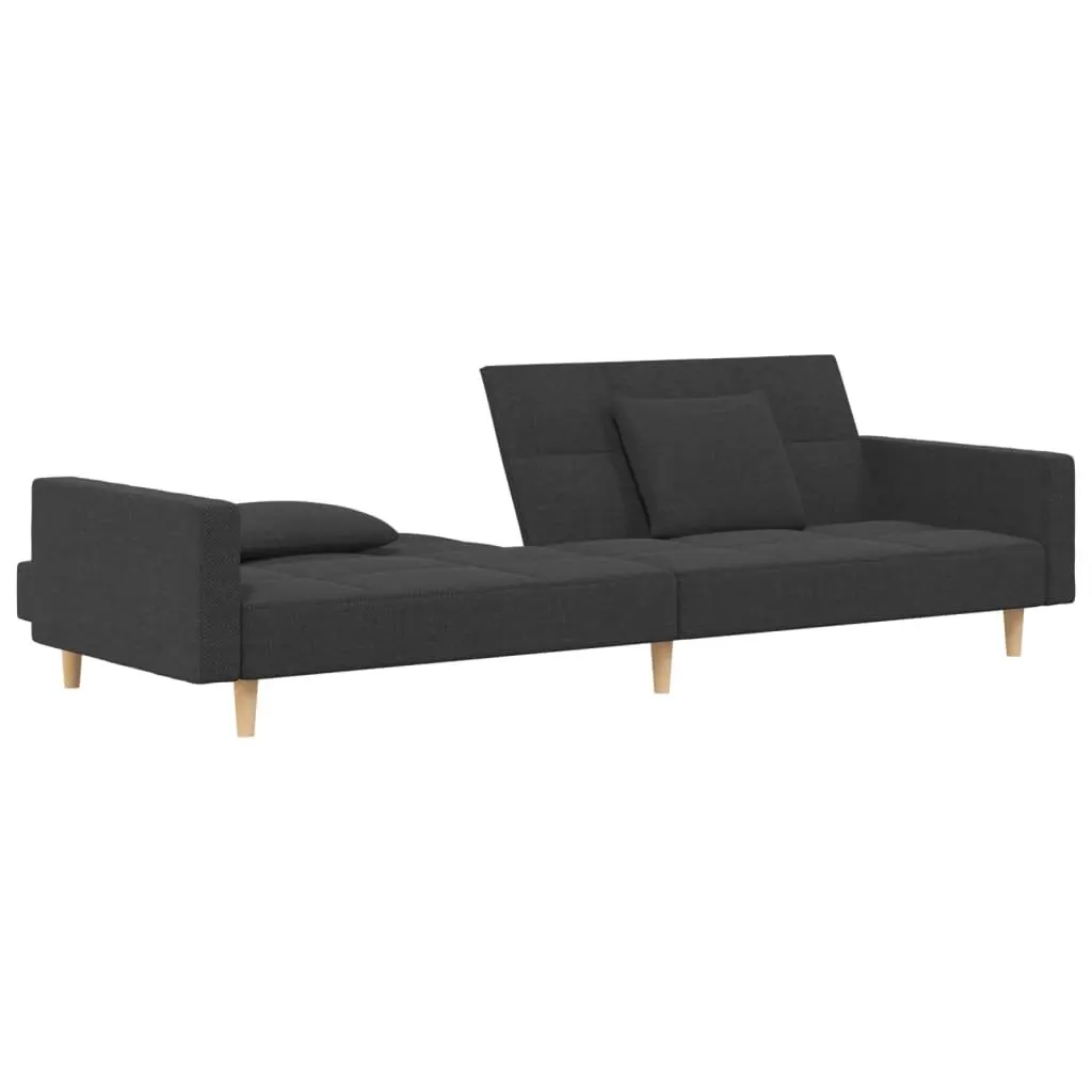 Grey Fabric 2-Seater Sofa Bed with Pillows