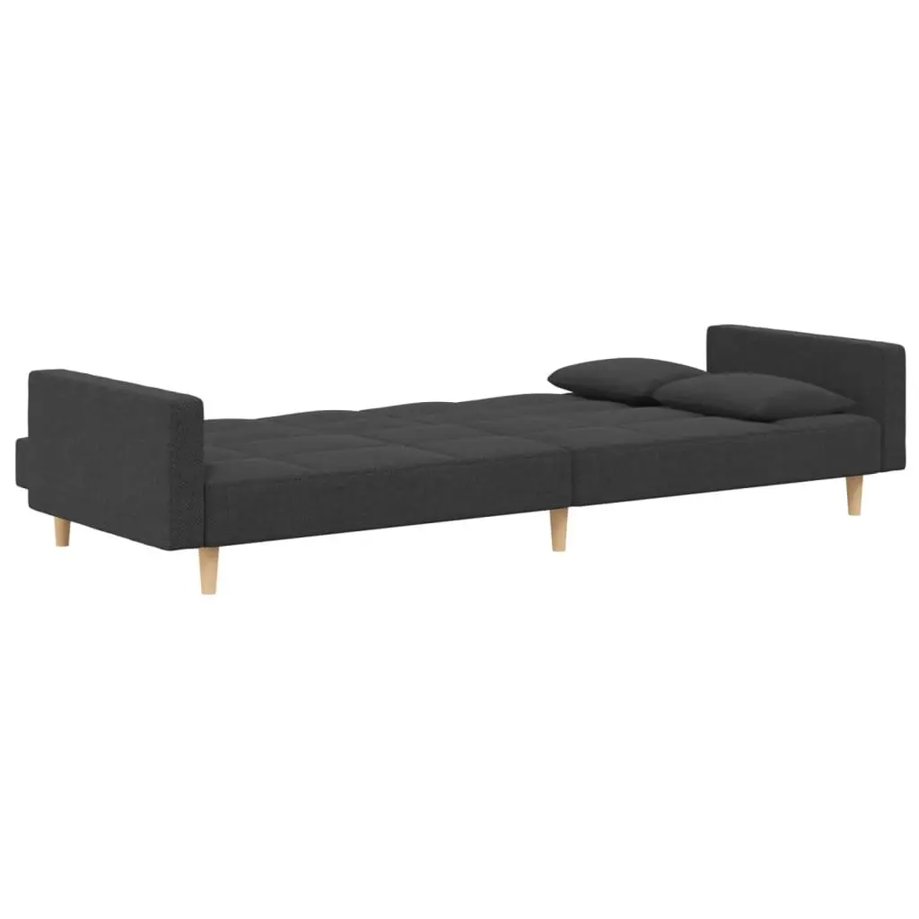 Grey Fabric 2-Seater Sofa Bed with Pillows