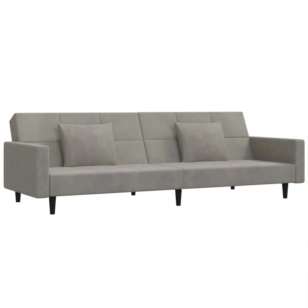 2-Seater Sofa Bed Convertible Grey Velvet Guest Furniture