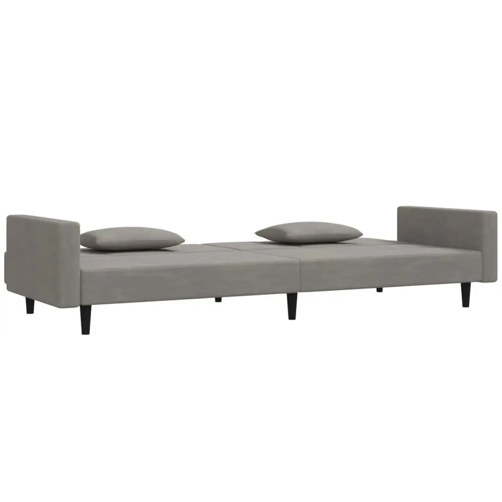 2-Seater Sofa Bed Convertible Grey Velvet Guest Furniture