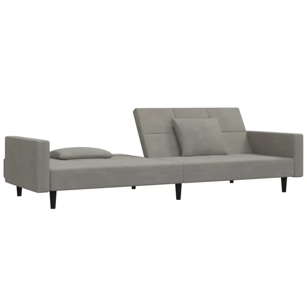 2-Seater Sofa Bed Convertible Grey Velvet Guest Furniture