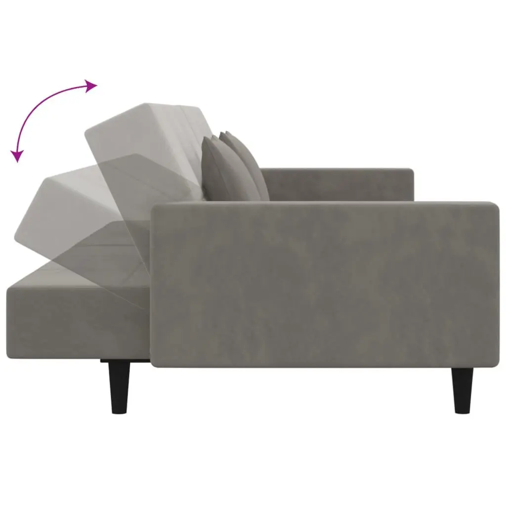 2-Seater Sofa Bed Convertible Grey Velvet Guest Furniture