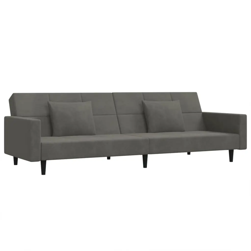 Grey Velvet 2-Seater Sofa Bed with Pillows