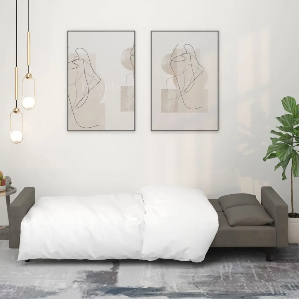 Grey Velvet 2-Seater Sofa Bed with Pillows