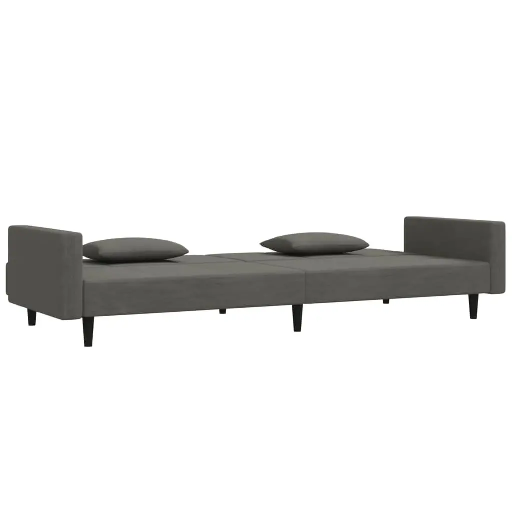 Grey Velvet 2-Seater Sofa Bed with Pillows
