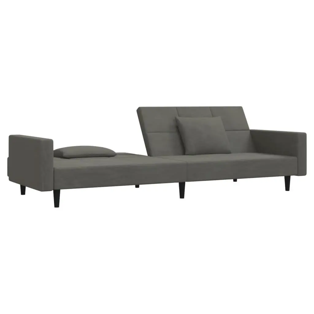 Grey Velvet 2-Seater Sofa Bed with Pillows