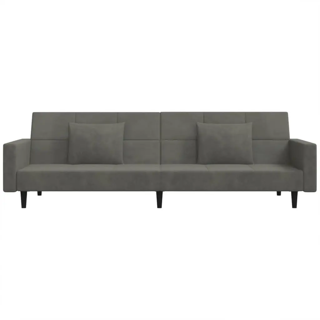 Grey Velvet 2-Seater Sofa Bed with Pillows