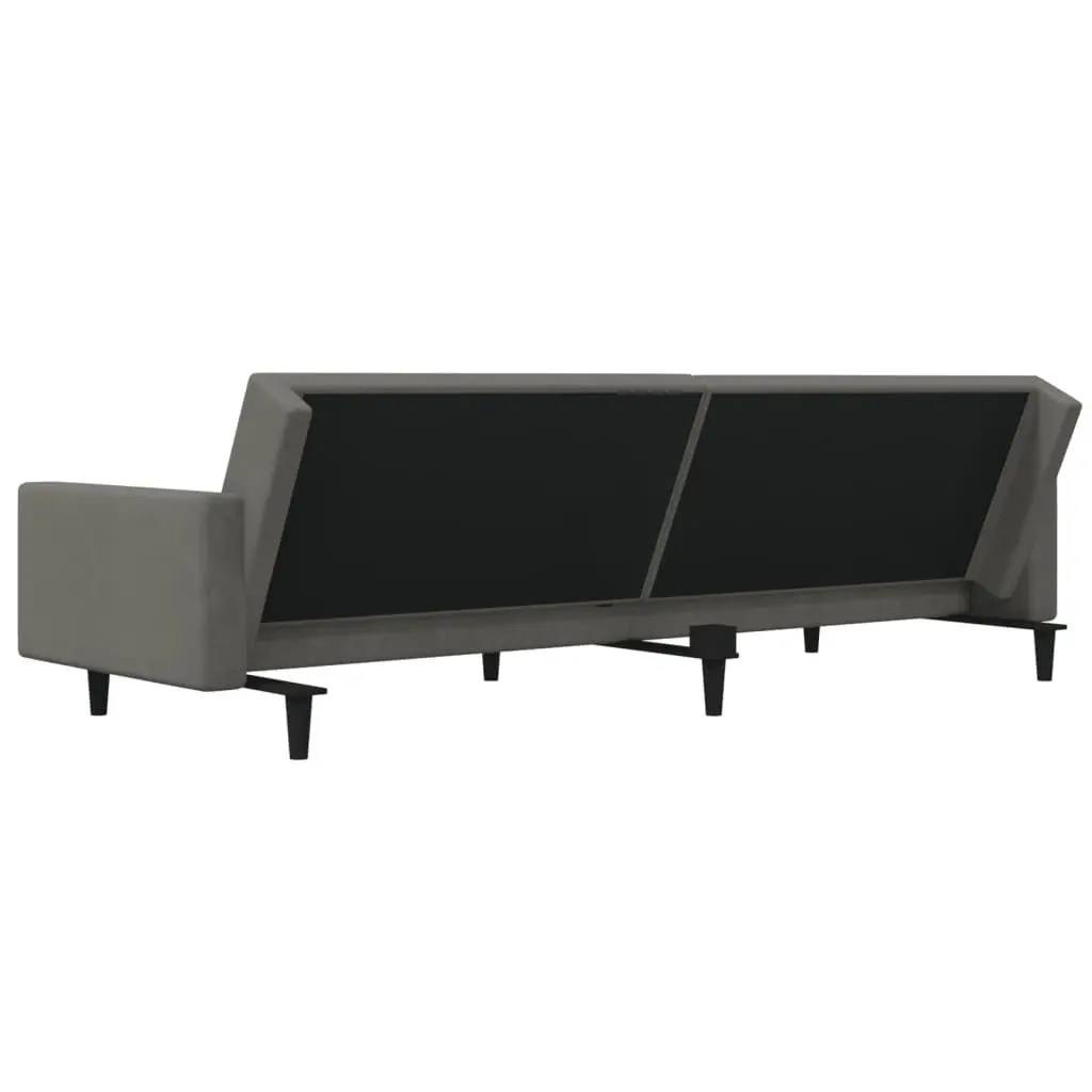 Grey Velvet 2-Seater Sofa Bed with Pillows