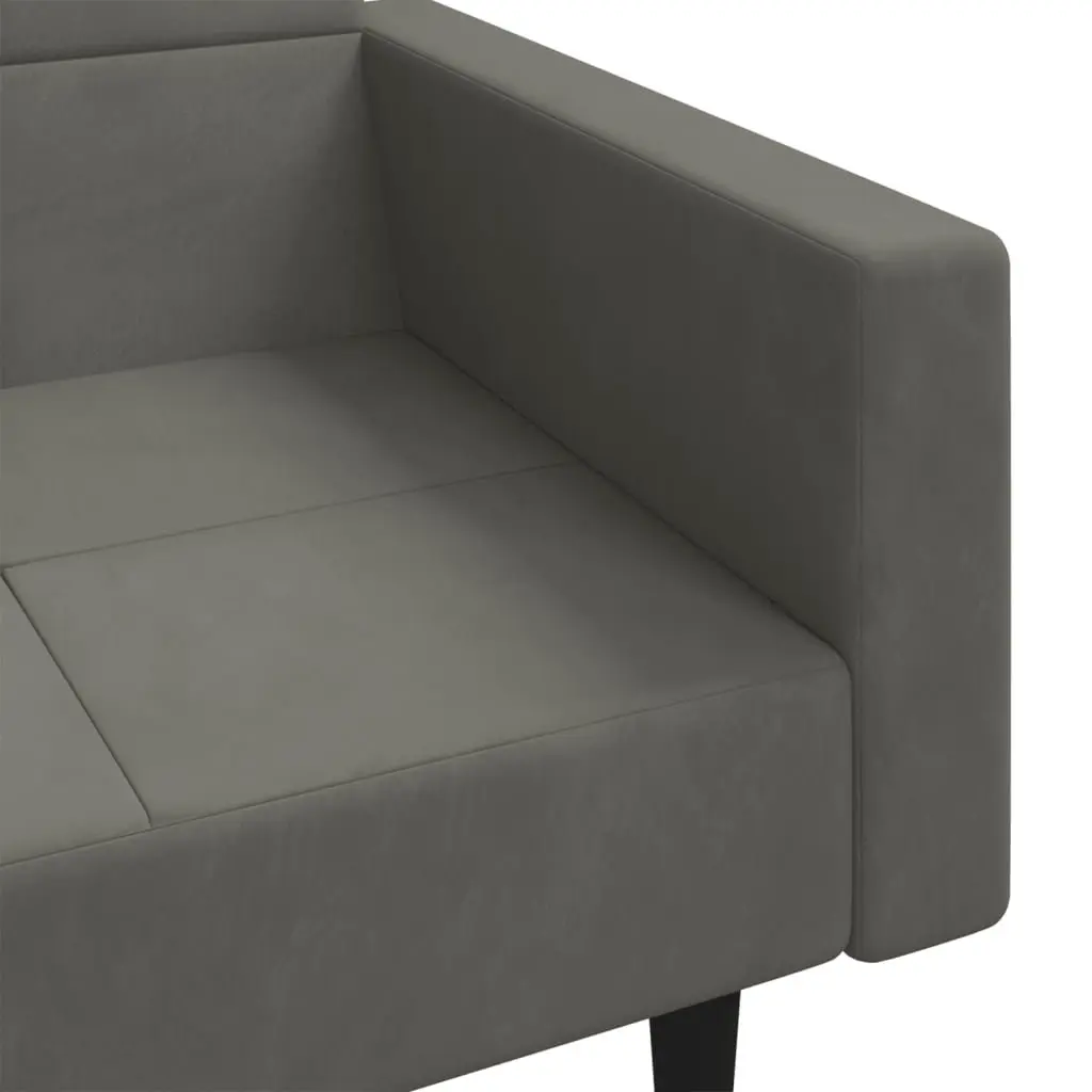 Grey Velvet 2-Seater Sofa Bed with Pillows