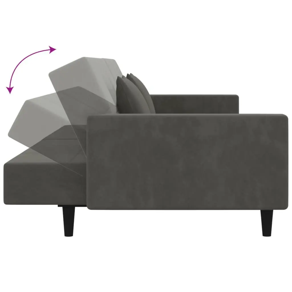 Grey Velvet 2-Seater Sofa Bed with Pillows