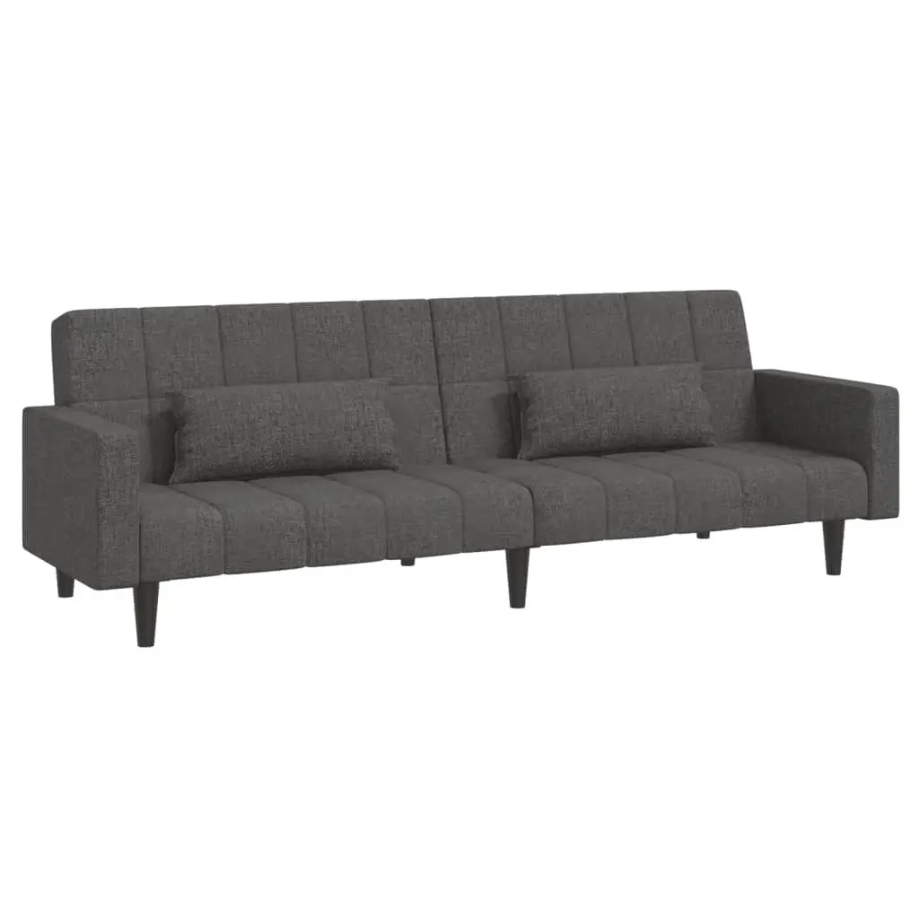 Grey Fabric 2-Seater Sofa Bed with Pillows
