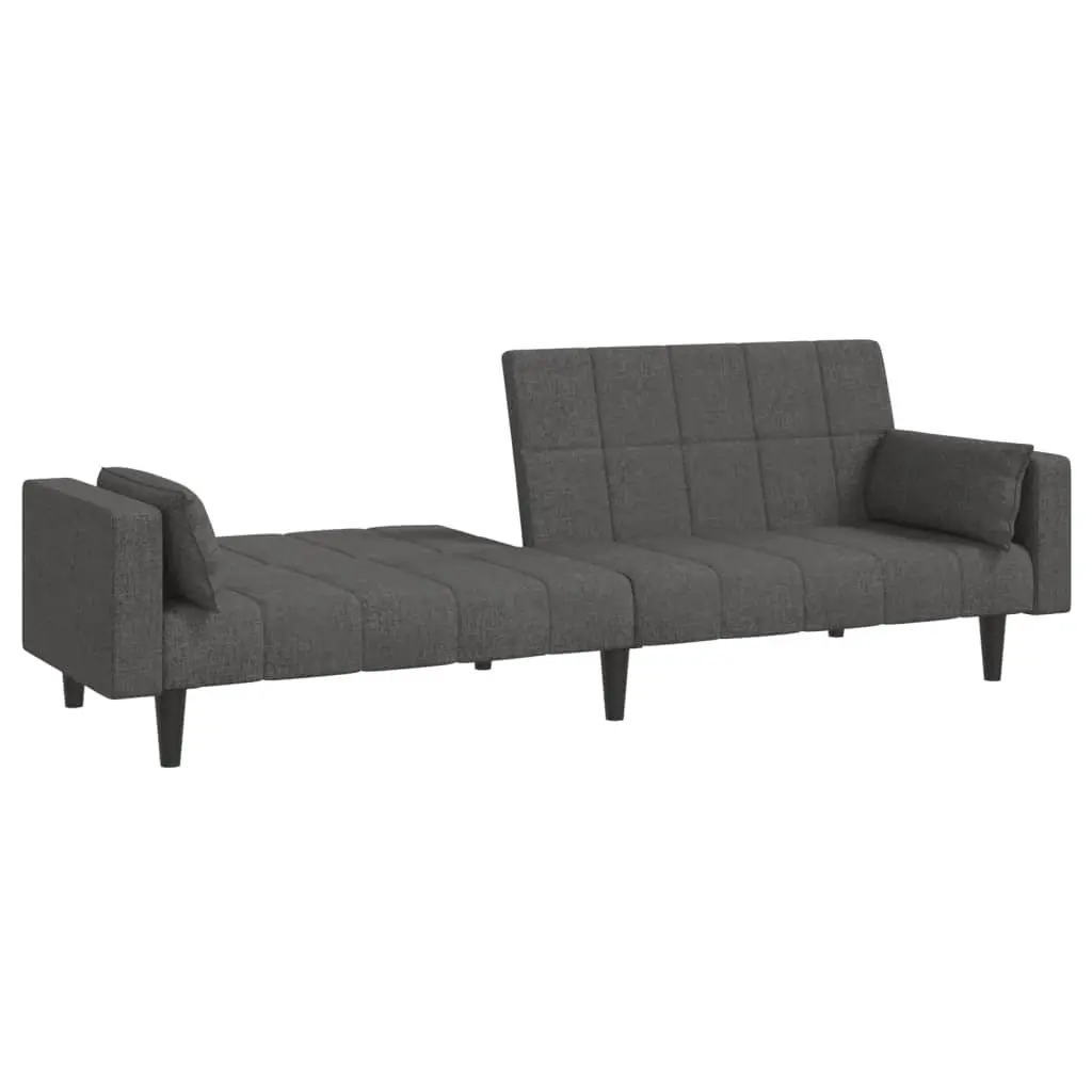 Grey Fabric 2-Seater Sofa Bed with Pillows