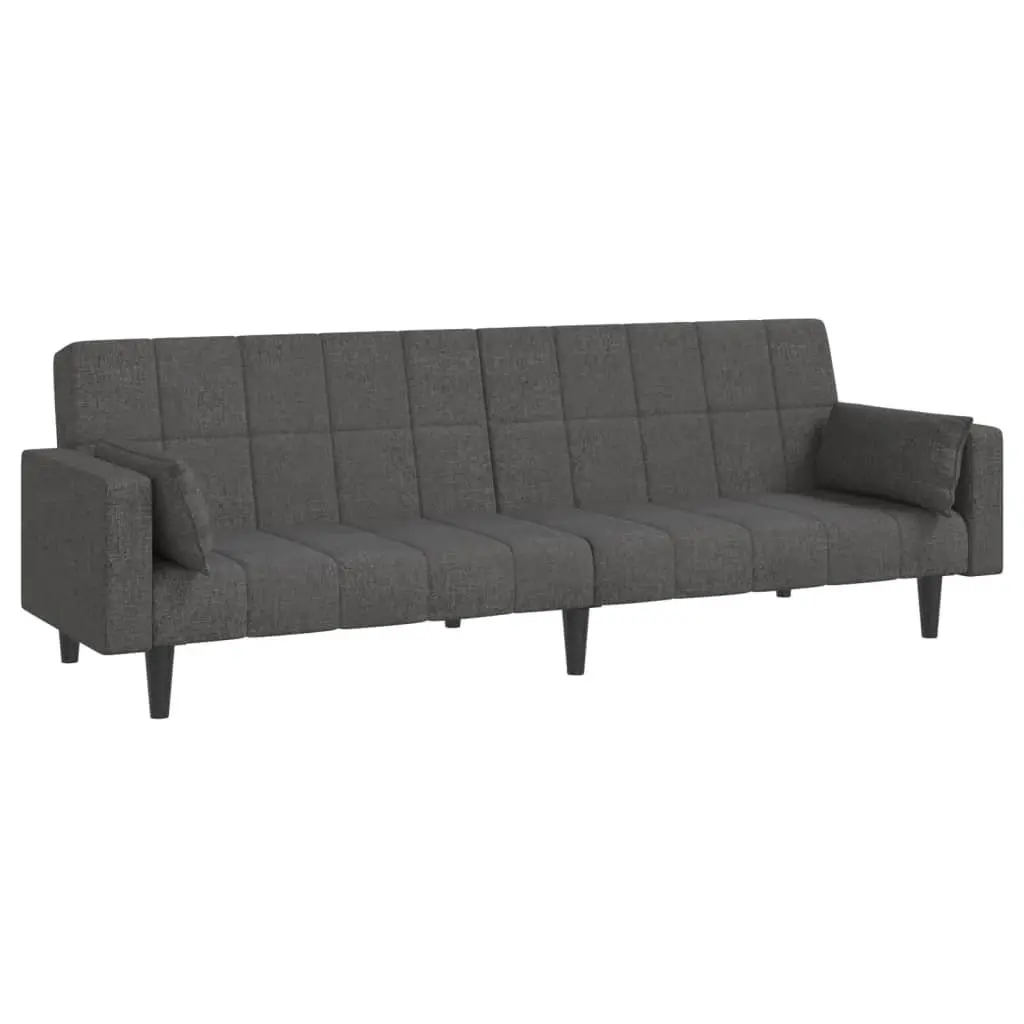 Grey Fabric 2-Seater Sofa Bed with Pillows